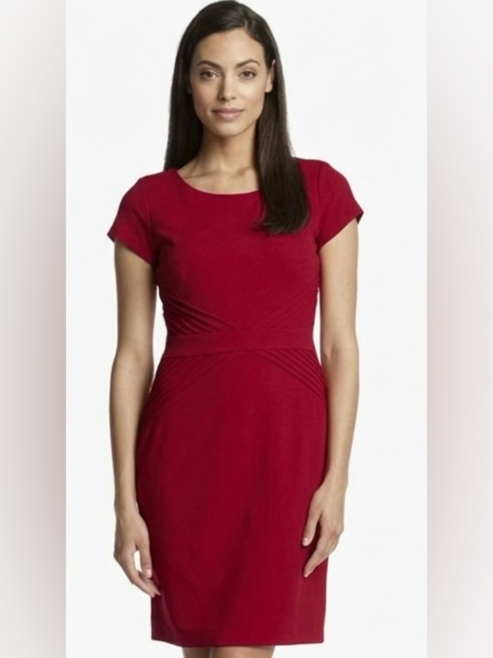 ELLEN TRACY Women’s Red Short Sleeve Sheath Dress With Diagonal Pattern Size 8